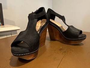 Five Worlds by Cordani Drama T-Strap Wooden Wedge Sandal Black